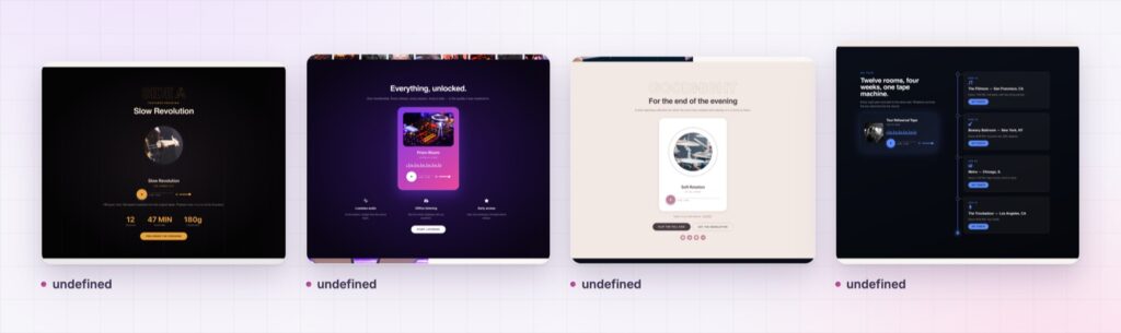 Four Elementor audio player skins from the demo page
