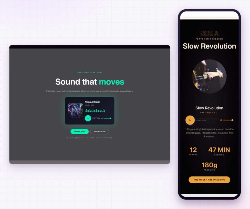 Elementor audio player on desktop and on a phone