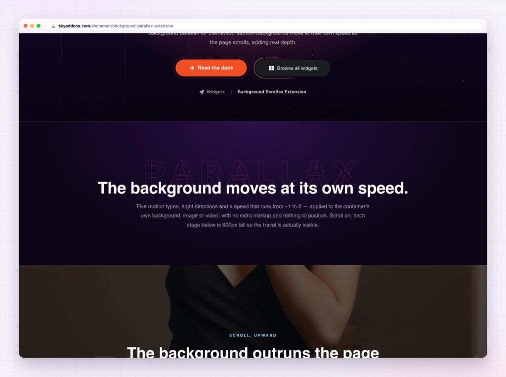Elementor background parallax moving a section background at its own speed