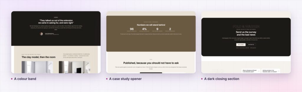 Four Elementor background reveal sections from the demo page