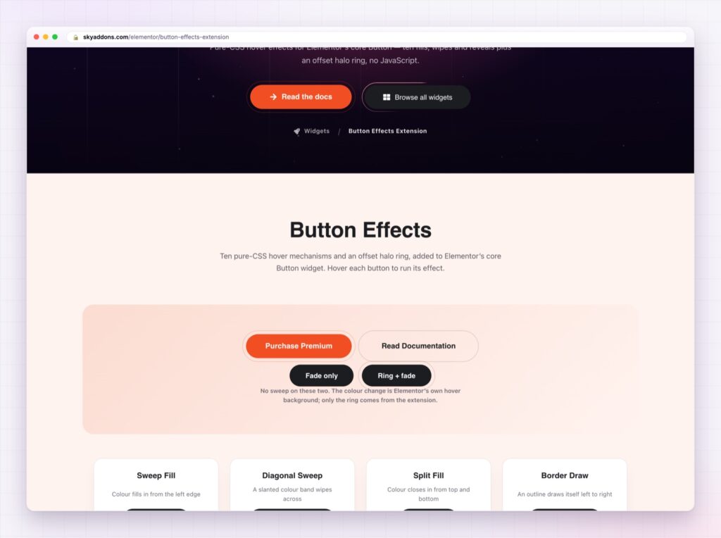 Elementor button effects showing hover styles on call to action buttons