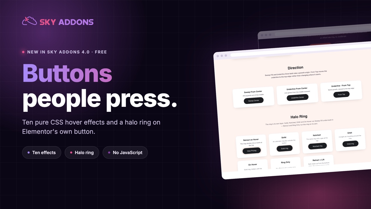 Elementor button effects showing hover styles on call to action buttons