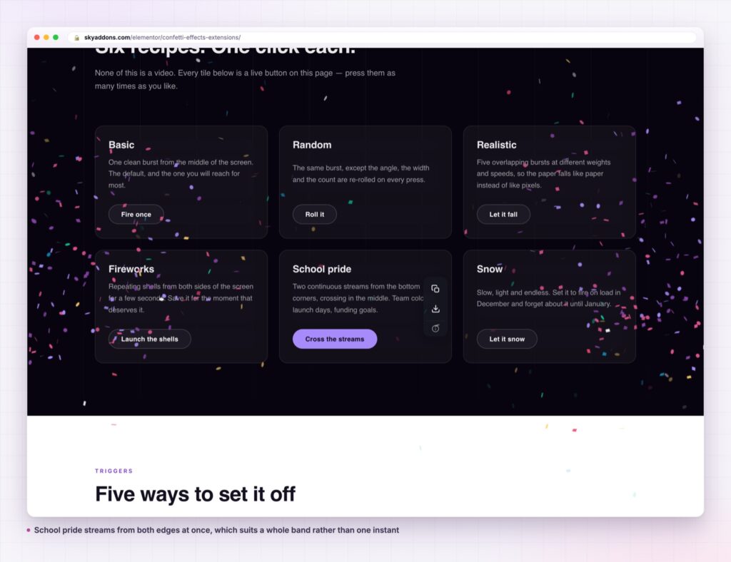 Confetti effects streaming from both edges of the page