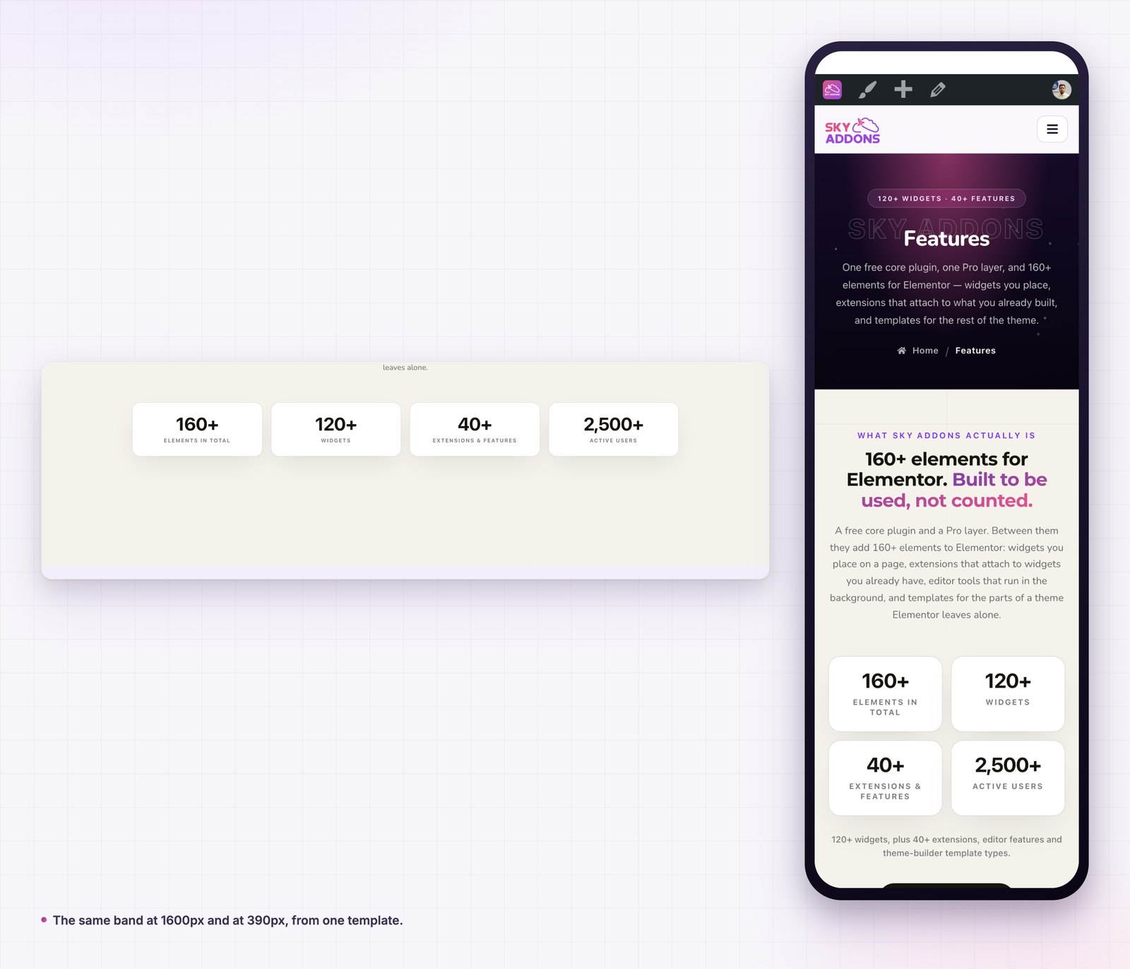 Custom hooks band at desktop and phone width