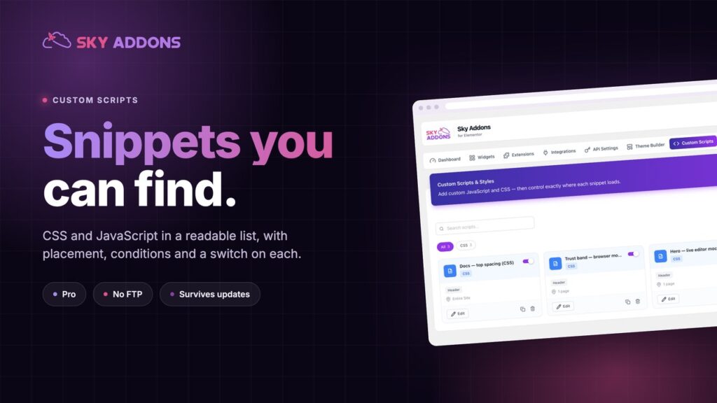Elementor Custom Scripts: Add CSS and JavaScript Without a Child Theme