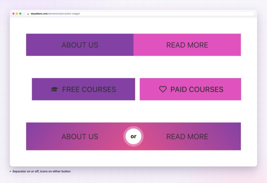 Dual button variations: no badge, icons on both buttons and a text badge