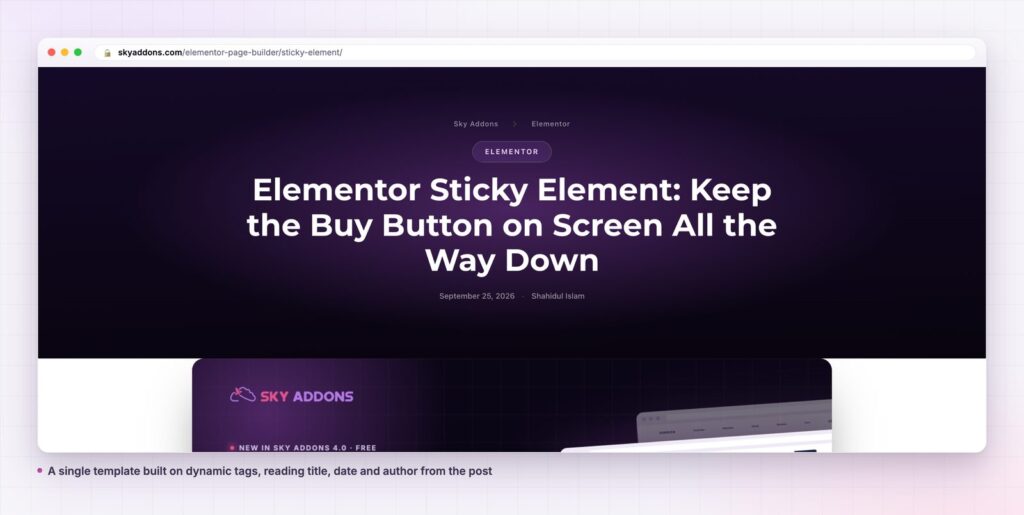 Elementor dynamic tags filling a single post template