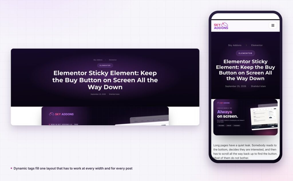 Elementor dynamic tags layout at desktop and phone width