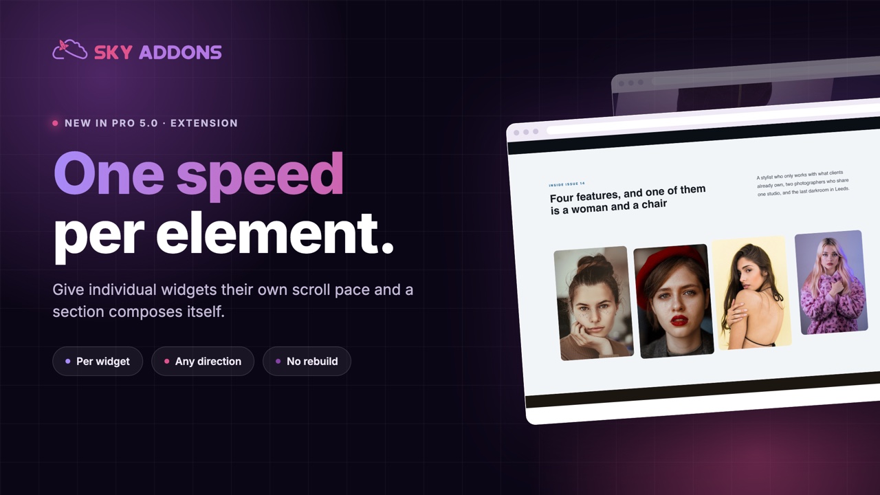 Elementor element parallax moving images and text at different speeds