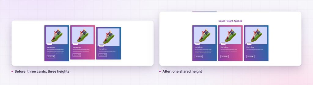Equal height before and after on the same Elementor card row