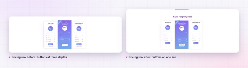 Equal height aligning the buttons in an Elementor pricing row