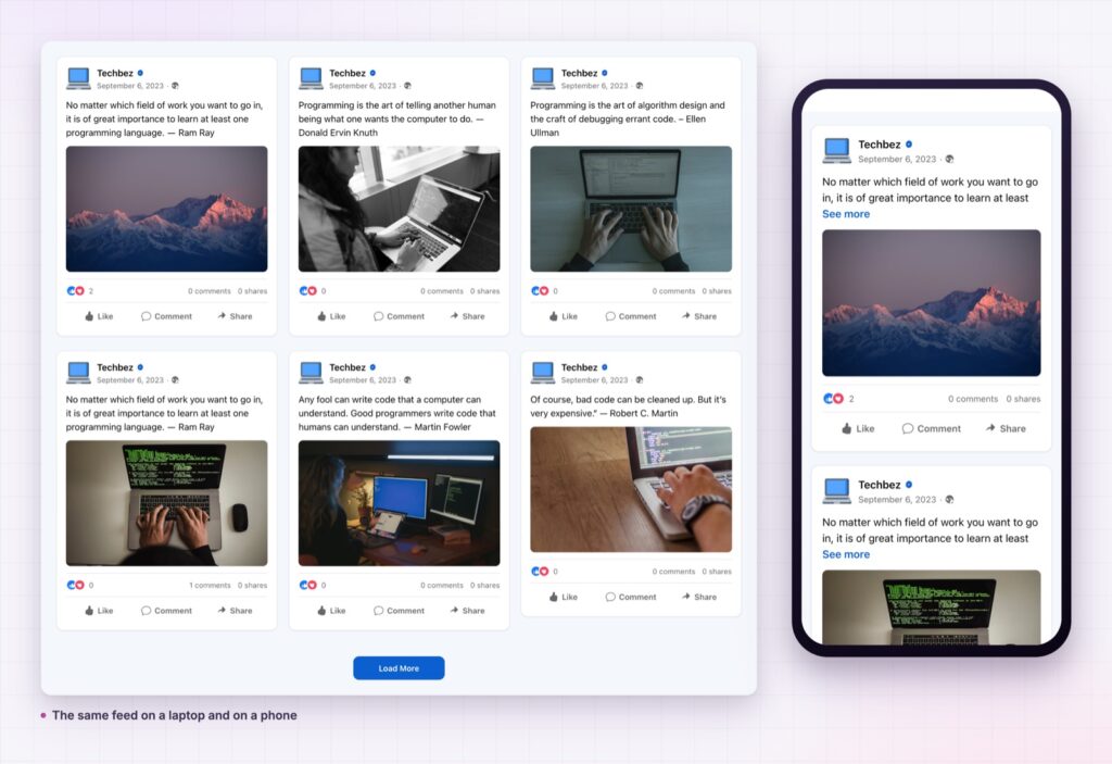 Elementor Facebook feed on desktop and on a phone