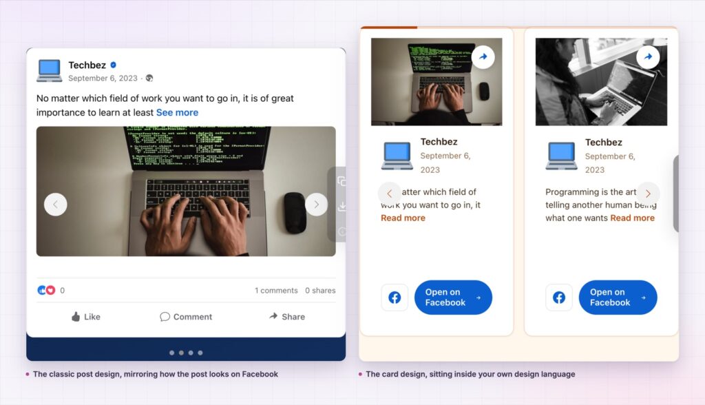 Facebook feed carousel in its two card designs