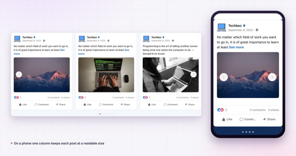 Facebook feed carousel on a desktop and a phone screen