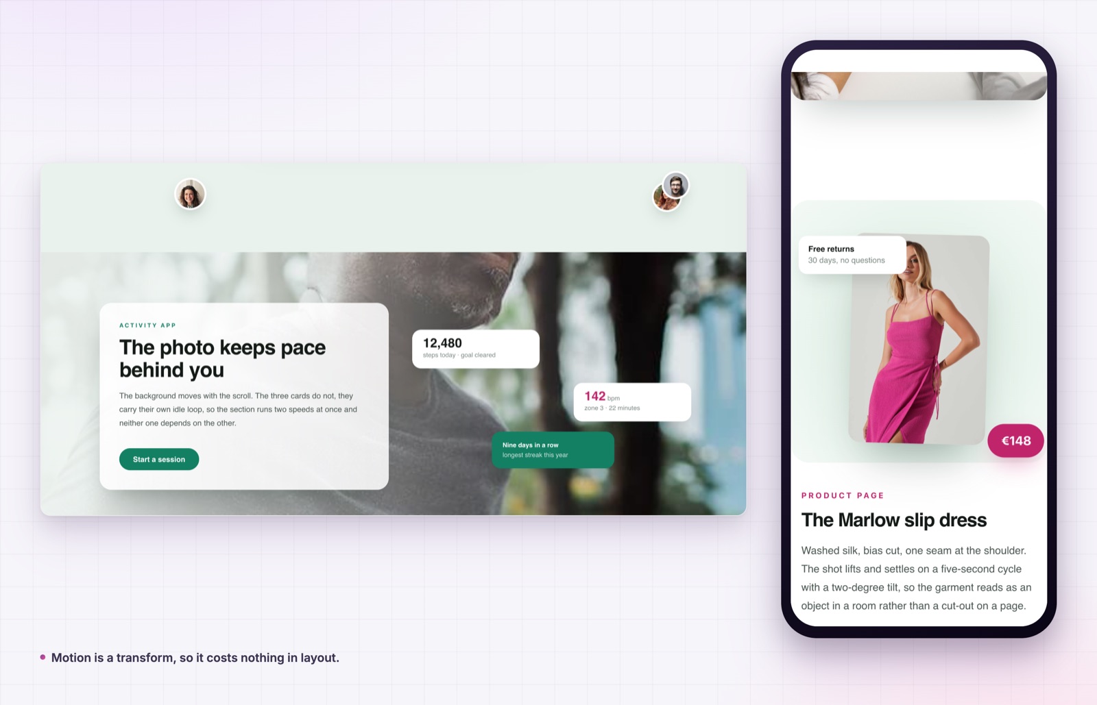 Floating effects on an activity app layout across devices