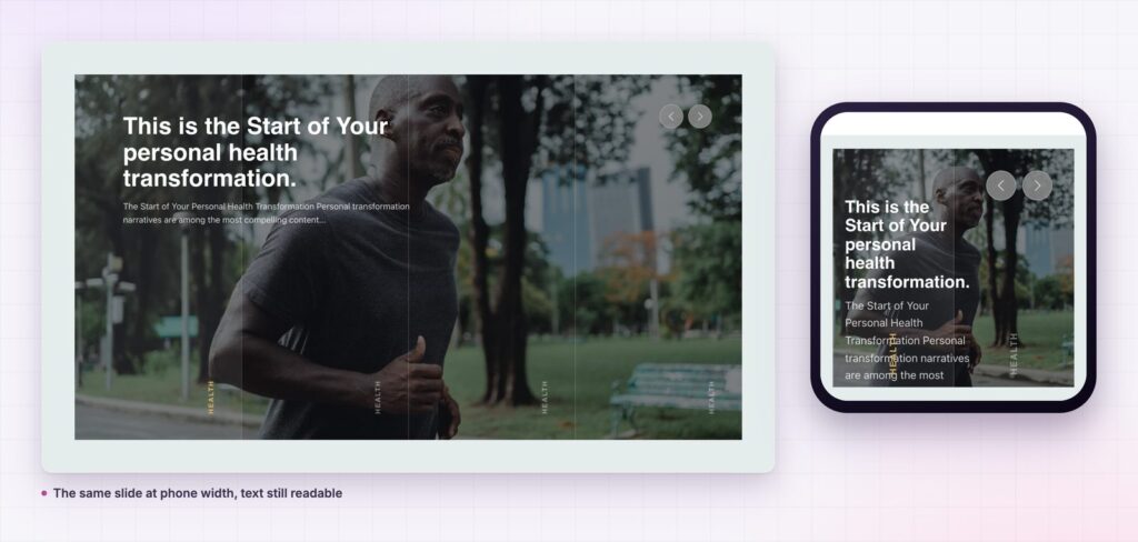 Flow slider at phone width with the content box intact