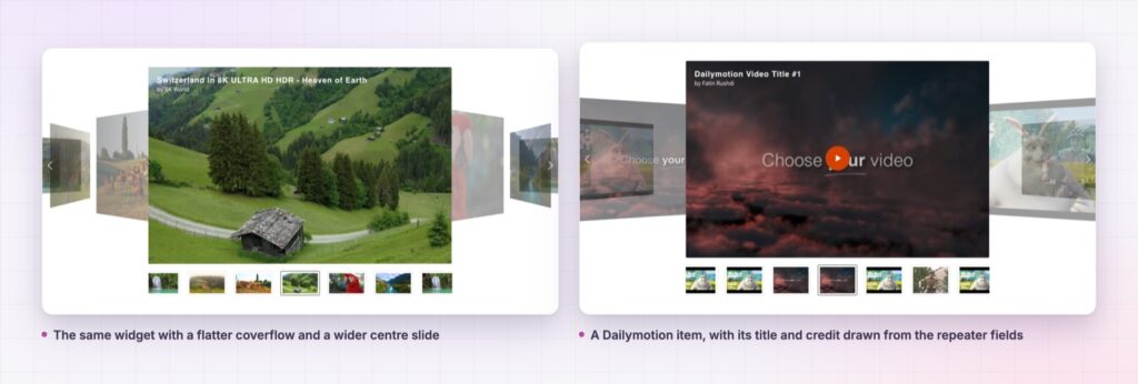 Glory slider with a flatter coverflow and a Dailymotion item