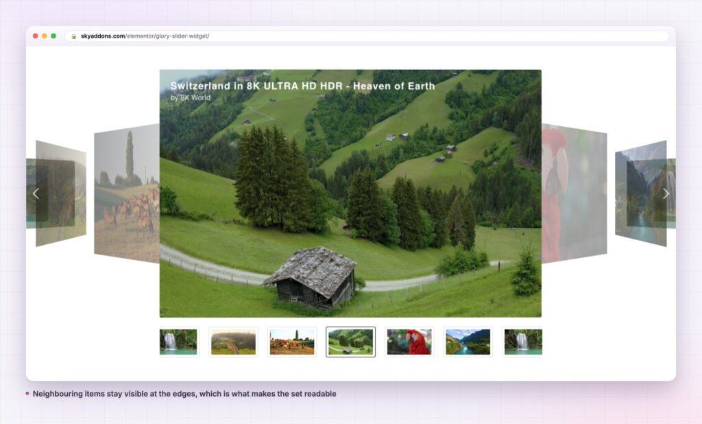 Glory slider showing neighbouring items at the edges