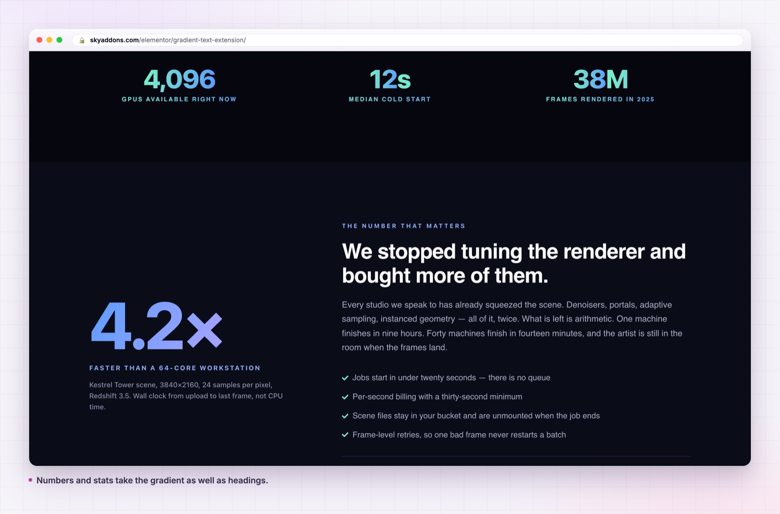 Gradient text applied to a large statistic