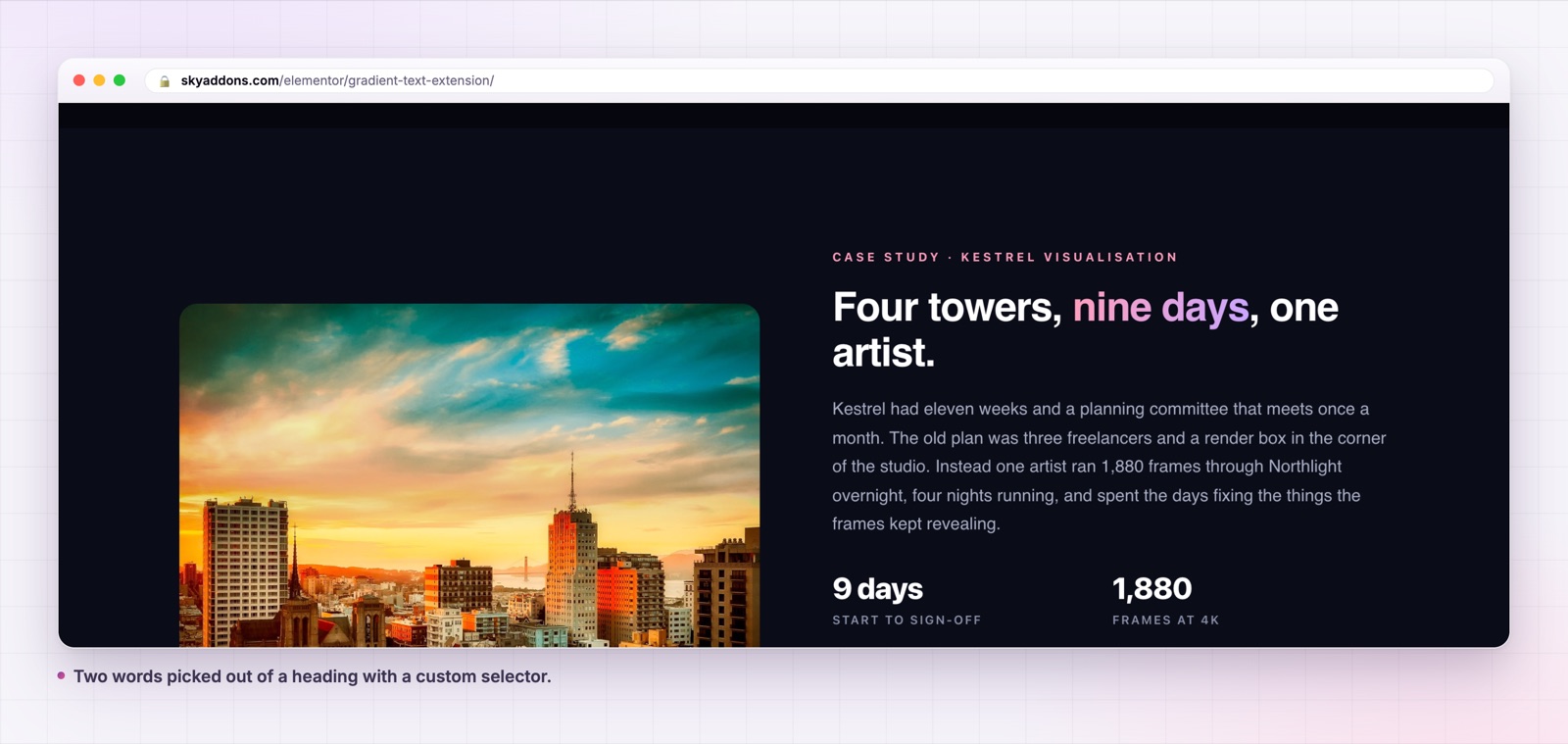 Gradient text picking out two words in a heading