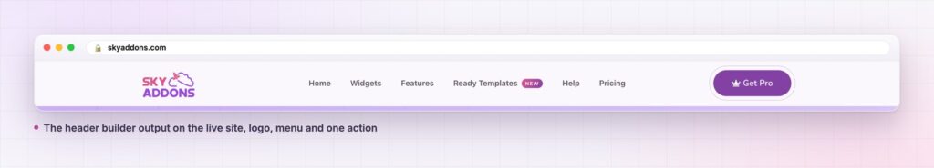 Elementor header builder output on the live site header