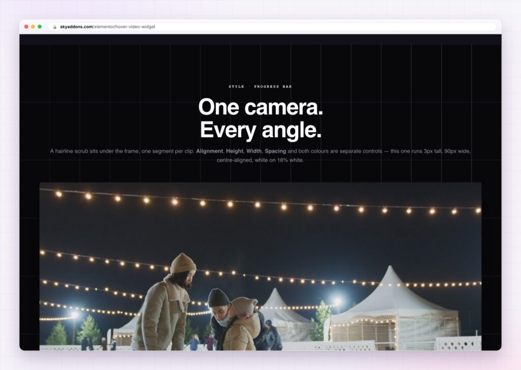 Elementor hover video playing a silent preview under the cursor