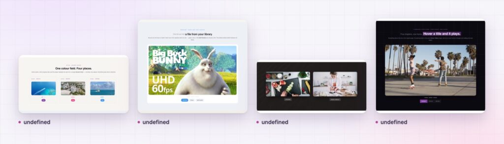 Four Elementor hover video layouts from the demo page