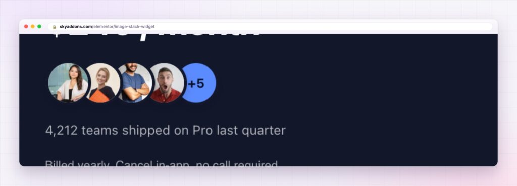 Elementor image stack of overlapping avatars with a customer count