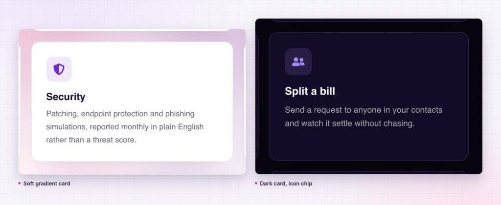 Info box for Elementor as a gradient card and a dark card