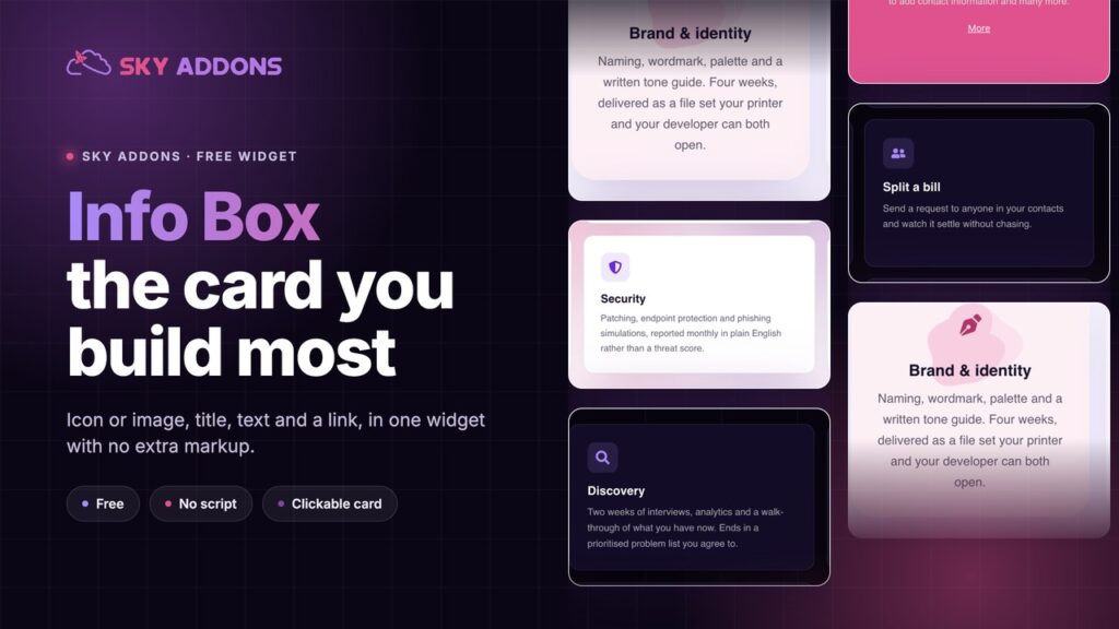 Info Box for Elementor: The Card You Build Most, Free and Without a Script