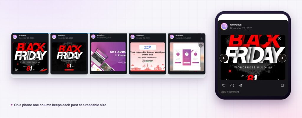 Instagram feed carousel on a desktop and a phone screen