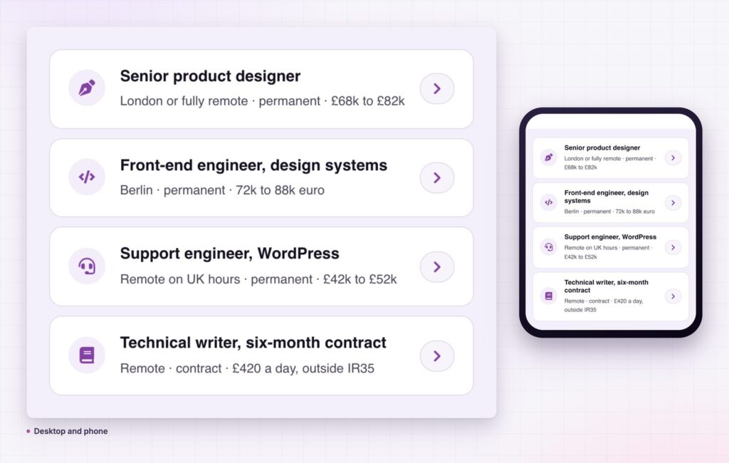 List group on desktop and phone