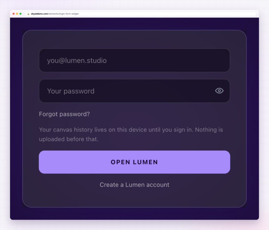 Elementor login form styled as a dark branded sign-in card