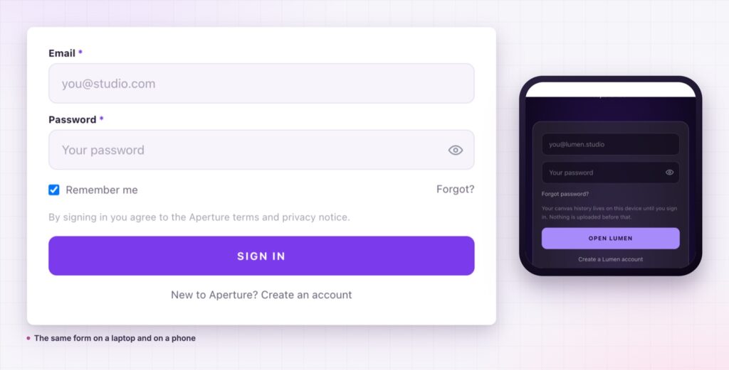 Elementor login form on desktop and on a phone