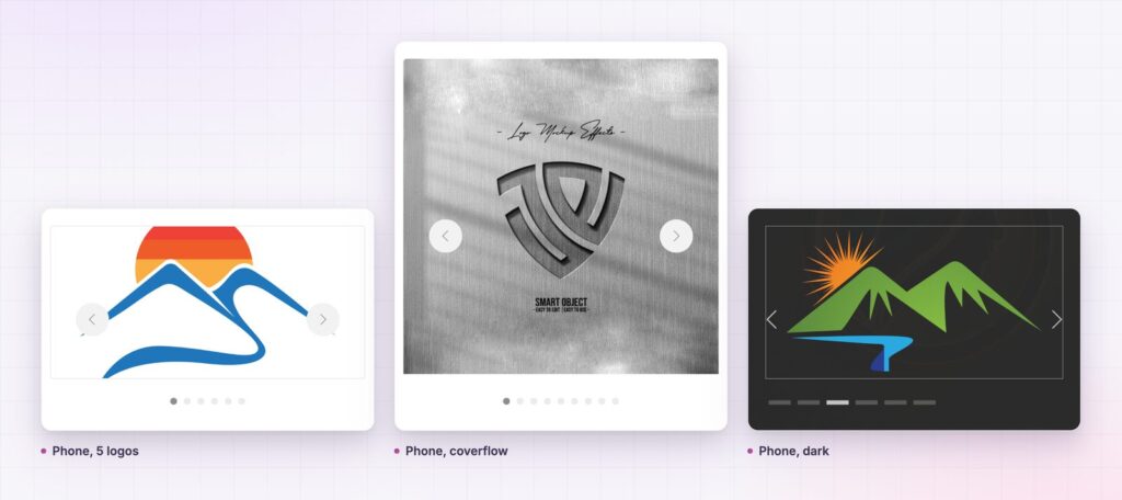 Logo carousel on phones: the five-logo slider, the coverflow and the dark strip