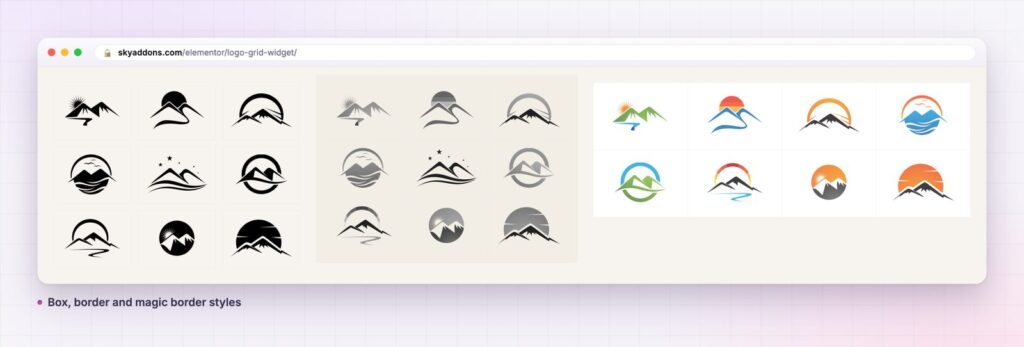 Logo grid in Elementor: box, gray and colour styles