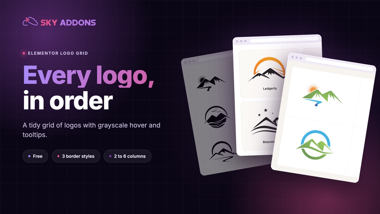 Logo grid in Elementor: box, gray and colour styles