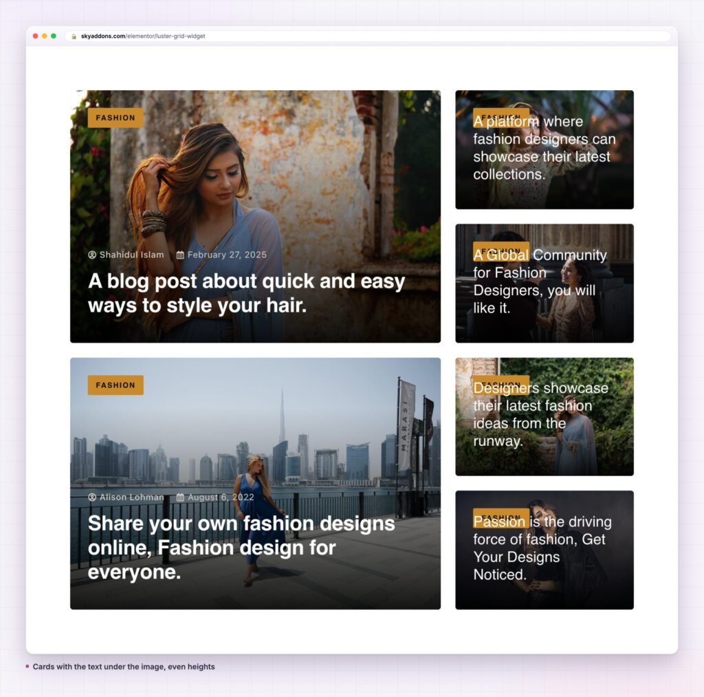Luster grid for Elementor with titles over the images