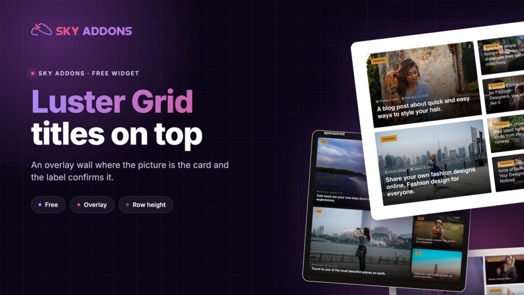 Luster Grid for Elementor: Titles That Sit on the Image, Not Under It