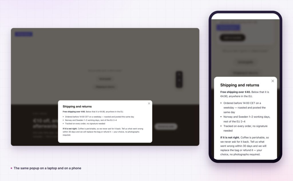 Elementor modal popup on desktop and on a phone