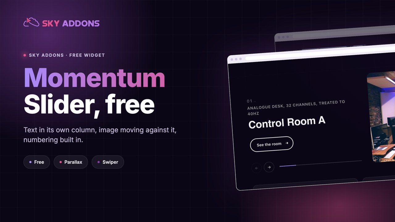 Momentum slider for Elementor with a text column beside a moving image