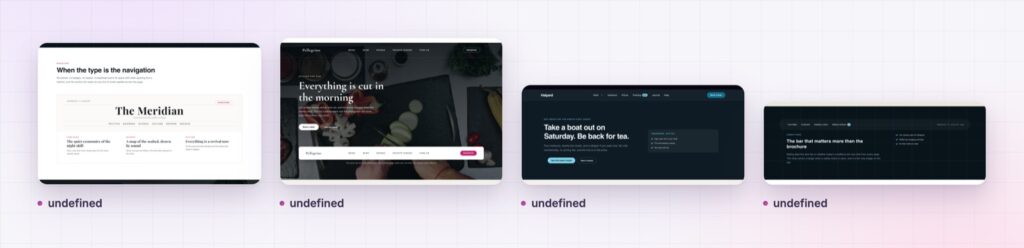 Four Elementor nav menu layouts from the demo page