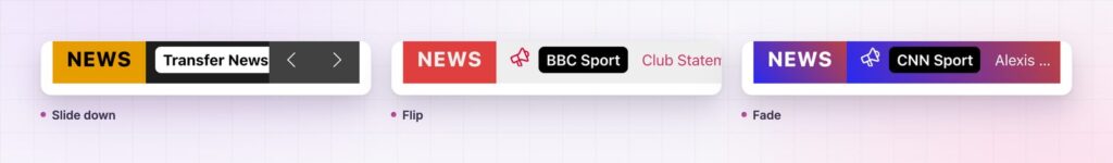 Elementor news ticker: ticker strips in different colours, with labels, prefixes and thumbnails