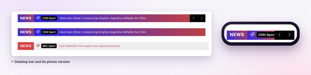 News ticker on desktop and on a phone