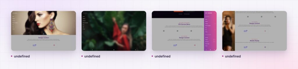 Four Elementor offcanvas menu layouts from the demo page