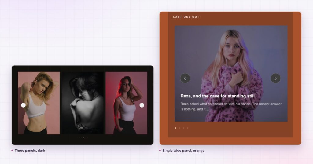 Panel slider as three dark panels and one wide orange panel