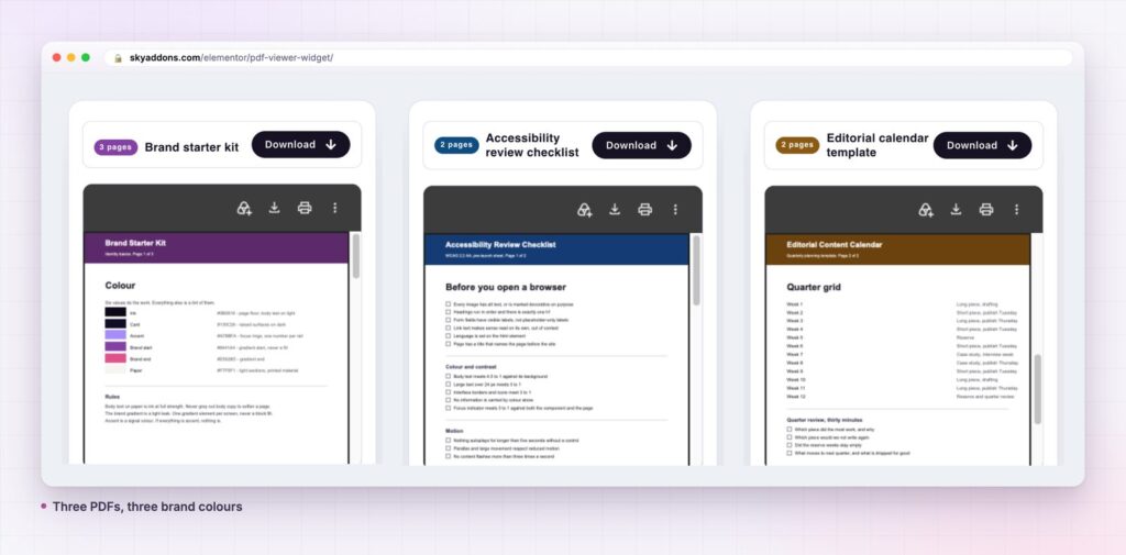 Elementor PDF viewer: a brand starter kit, an accessibility checklist and an editorial calendar