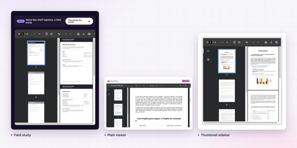 PDF viewer further examples: a field study, a plain viewer and the thumbnail sidebar