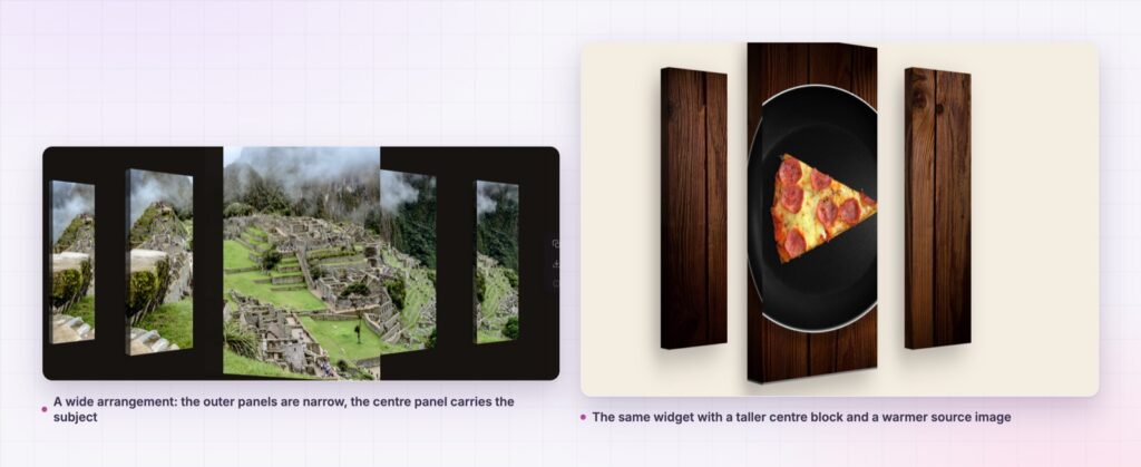 Portion effect arrangements built from one source image