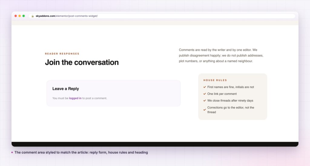 Post comments widget styled inside an Elementor template
